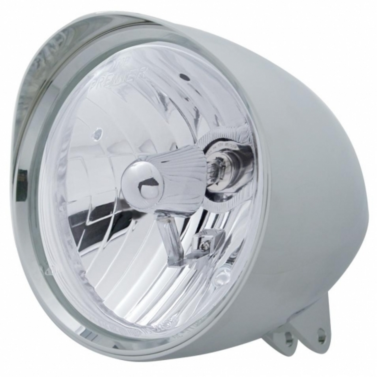 Motorcycle Chrome "Chopper" Headlight With Smooth Visor Crystal H4 Bulb