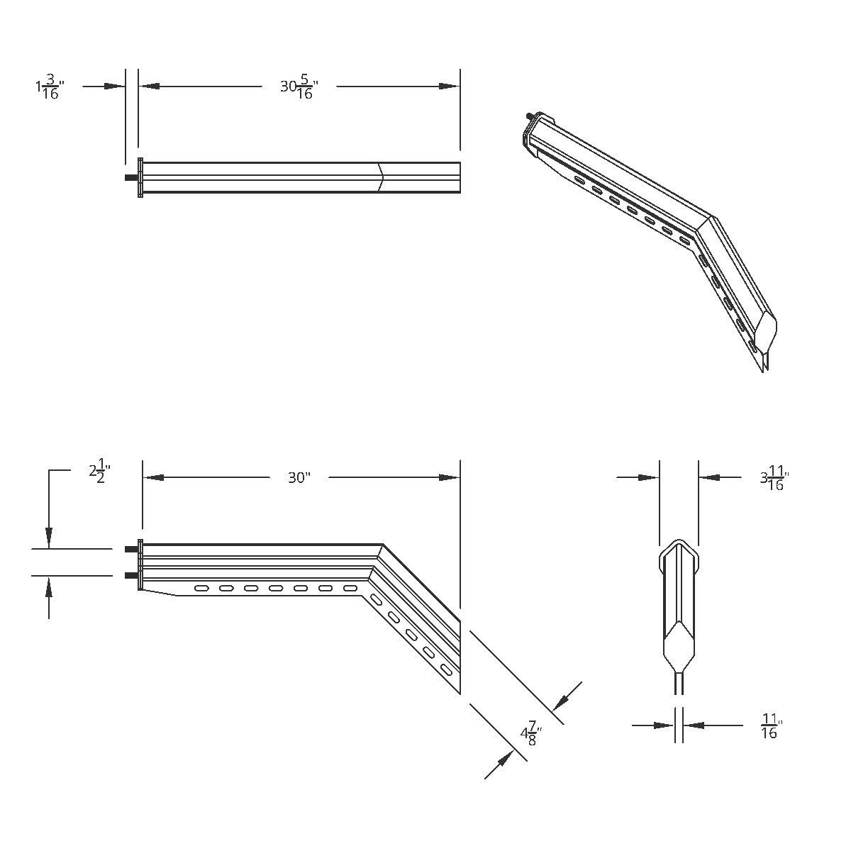 30" Chrome 45-Degree Angled Heavy Duty Mud Flap Hangers - 2.5" Bolt Pattern (Pair)