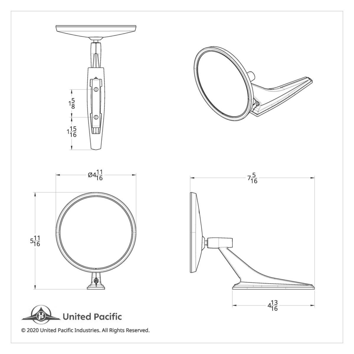 Exterior Mirror With Bow Tie Logo & Convex Mirror Glass For 1966-72 Chevy Passenger Car - R/H