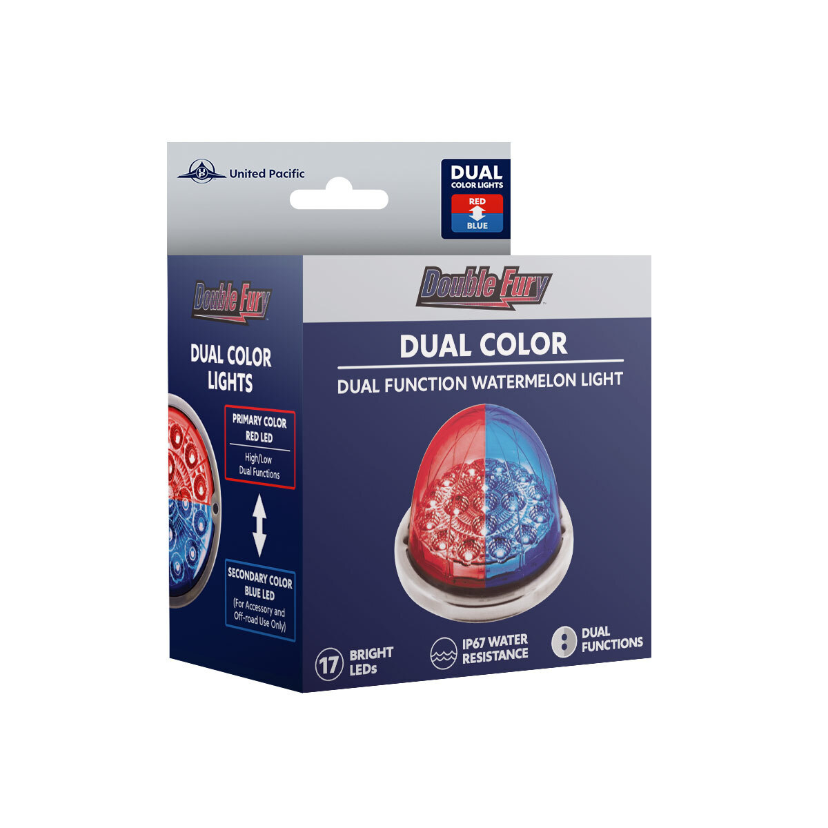 17 LED Watermelon Dual Function Double Fury Light Flush Mount Kit With Low Profile SS Bezel-Red & Blue LED
