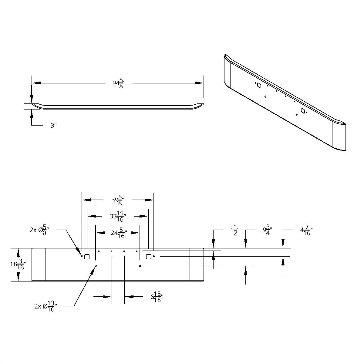 SS Clad Aluminum Bumper For 2008-2023 Peterbilt 389 - Curved Ends
