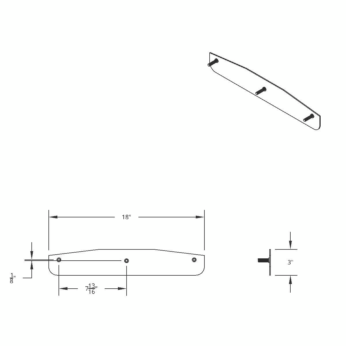 3" X 18" 304 Stainless Standard Bottom Mud Flap Plate - Welded Stud