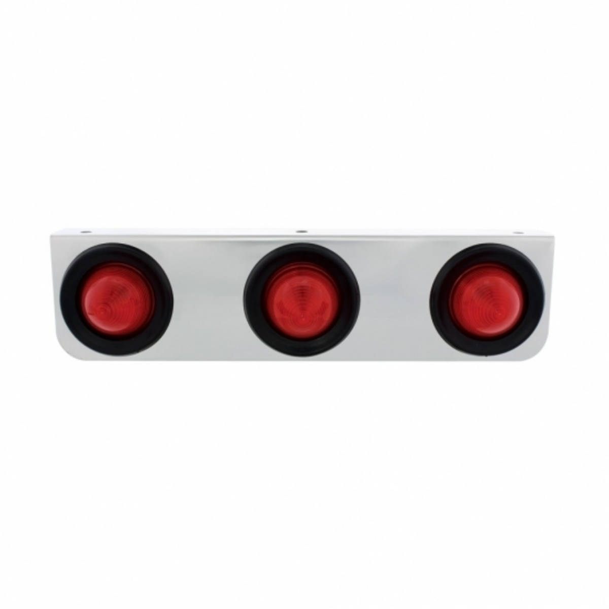 Stainless Light Bracket With Three 2.5" Beehive Lights & Grommets - Red Lens