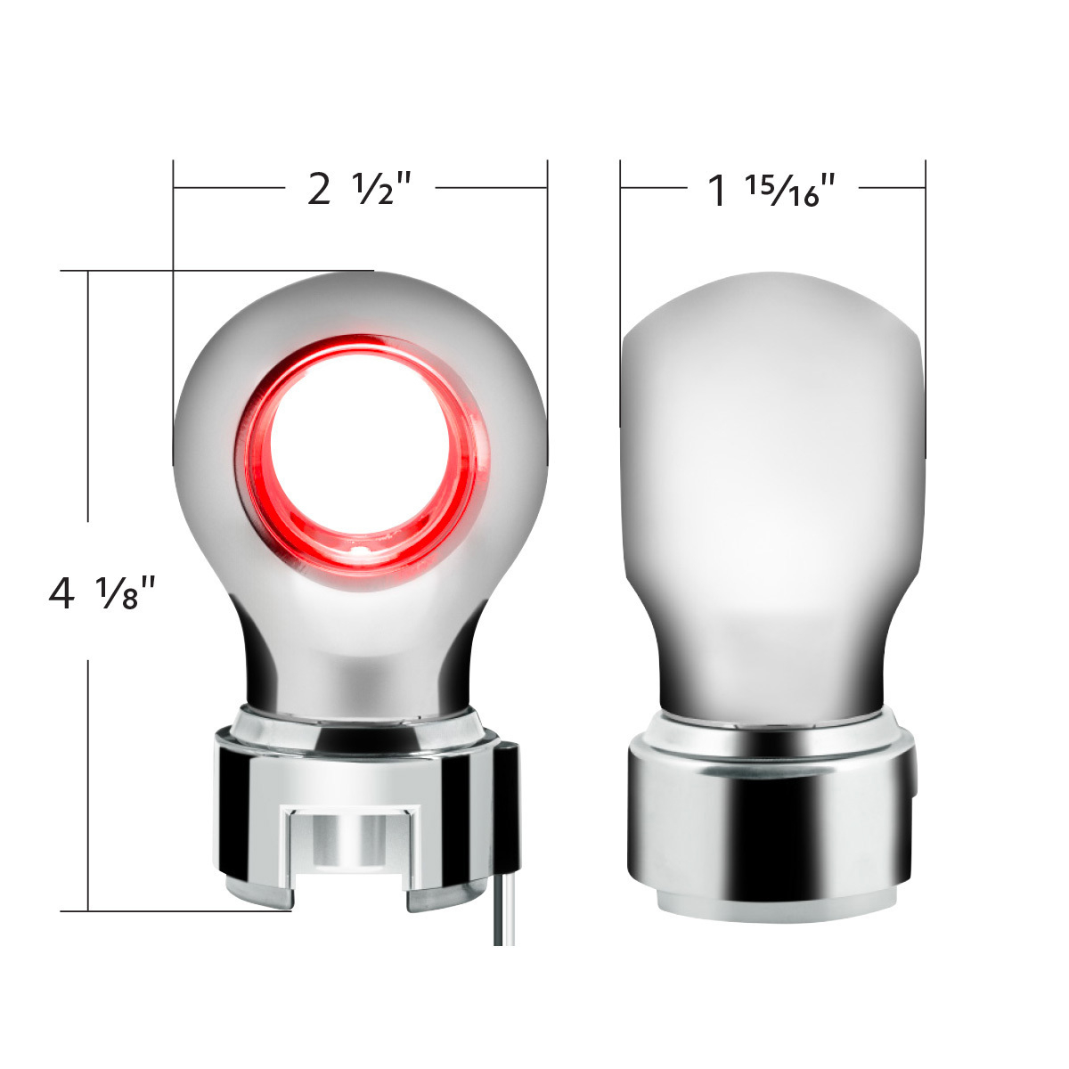 Thread-On Chrome Charlotte Gearshift Knob With LED 13/15/18 Speed Adapter-Red LED