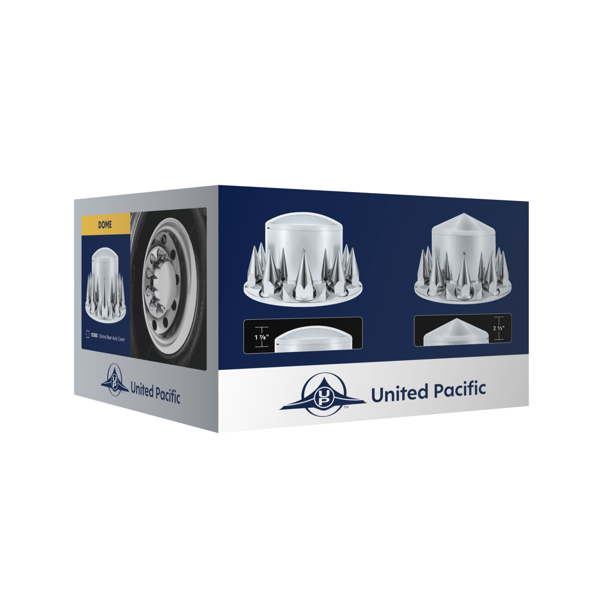 Dome Rear Axle Cover With 33mm x 4-3/4" Super Spike Push-On Nut Covers - Chrome