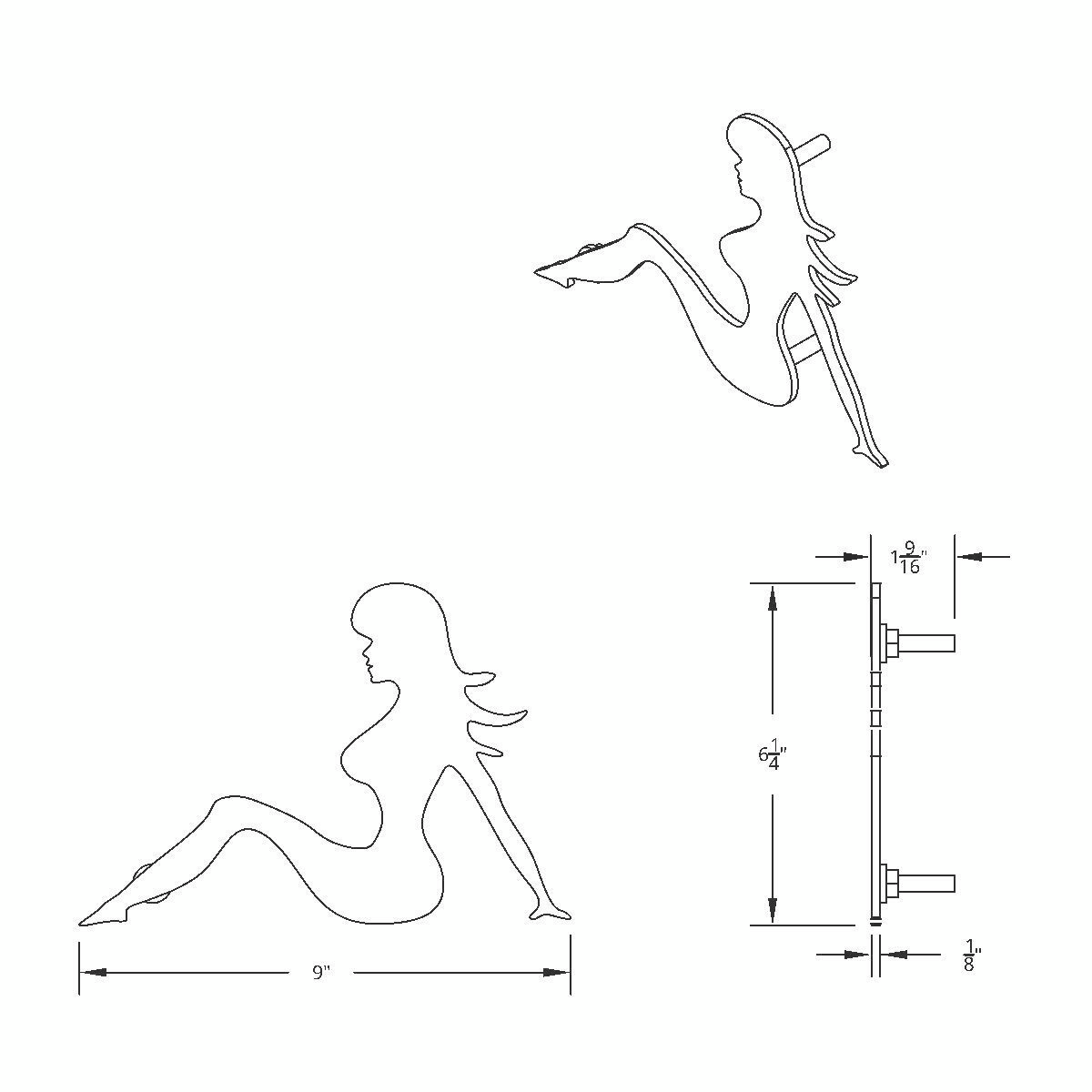 6-1/2" X 9" Chrome Sitting Lady Cutout - Facing Left