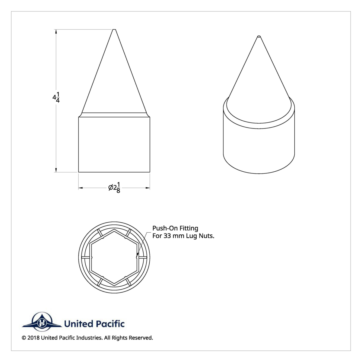 33mm X 4-1/4" Chrome Plastic Stiletto Nut Cover - Push-On (Bulk)