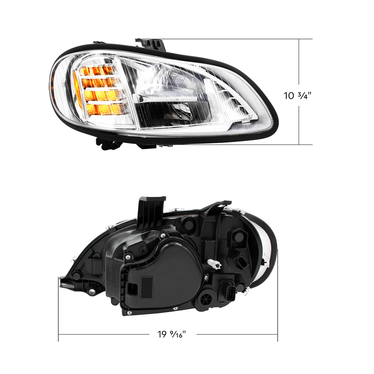 Bundle (2pcs): Chrome High Power Full LED Headlight For 2003-2024 Freightliner M2-Driver; Chrome High Power Full LED Headlight For 2003-2024 Freightliner M2-Passenger