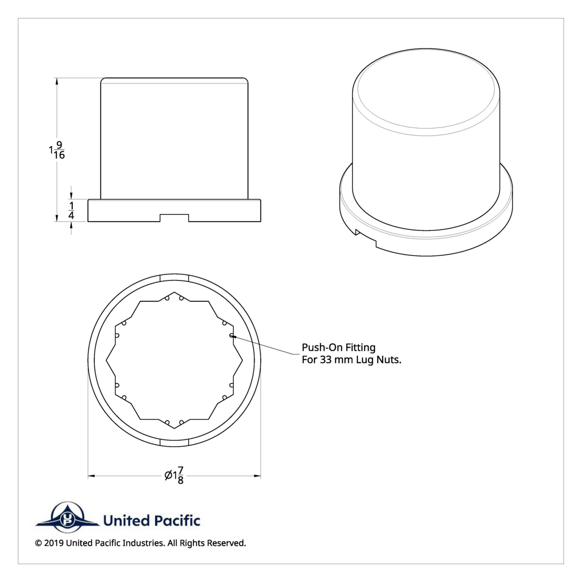 33mm X 1-5/8" Chrome Plastic Flat Top Nut Cover - Push-On (Bulk)