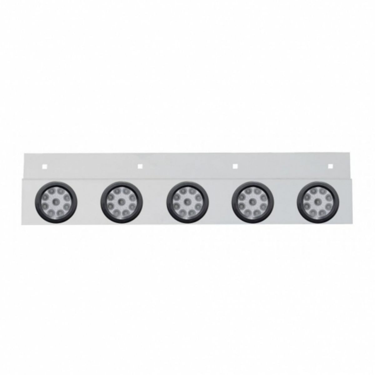 Stainless Top Mud Flap Plate With 5X 9 LED 2" Reflector Lights & Grommets - Red LED/Clear Lens (Each)