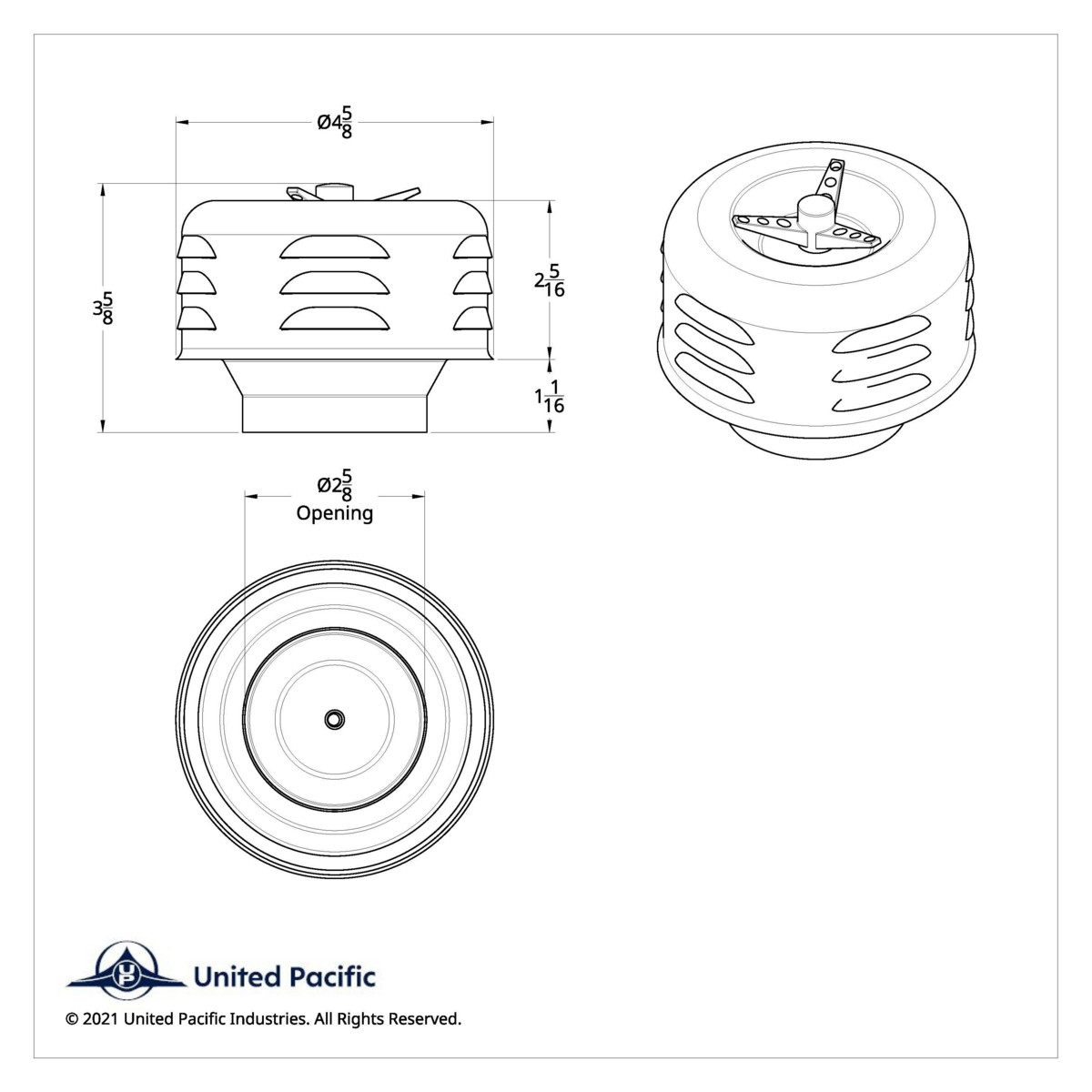 4" Round Louvered Air Cleaner With 3-Wing Screw For Carburetors With 2-5/8" Neck-Black