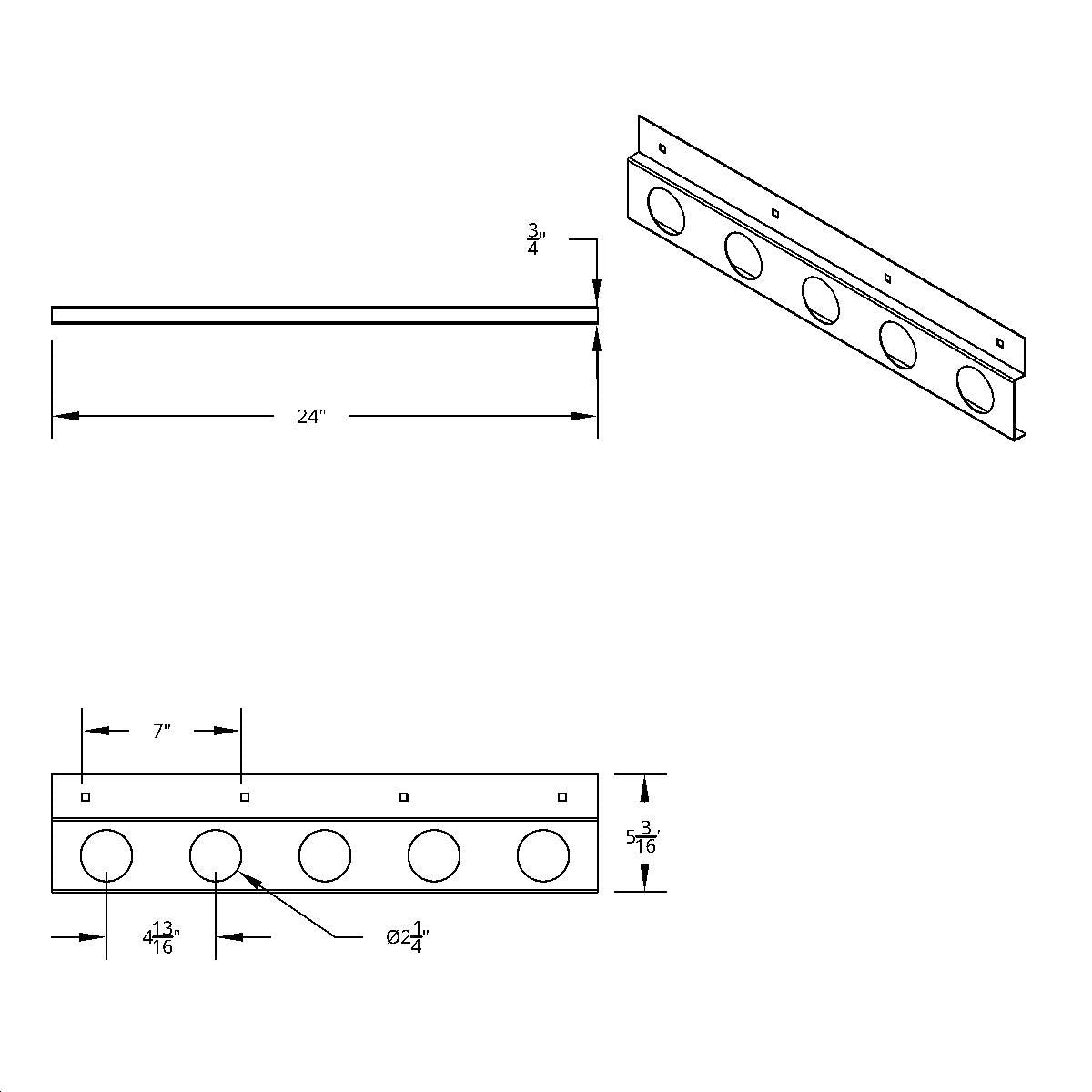 Stainless Top Mud Flap Plate - Five 2" Light Cutout