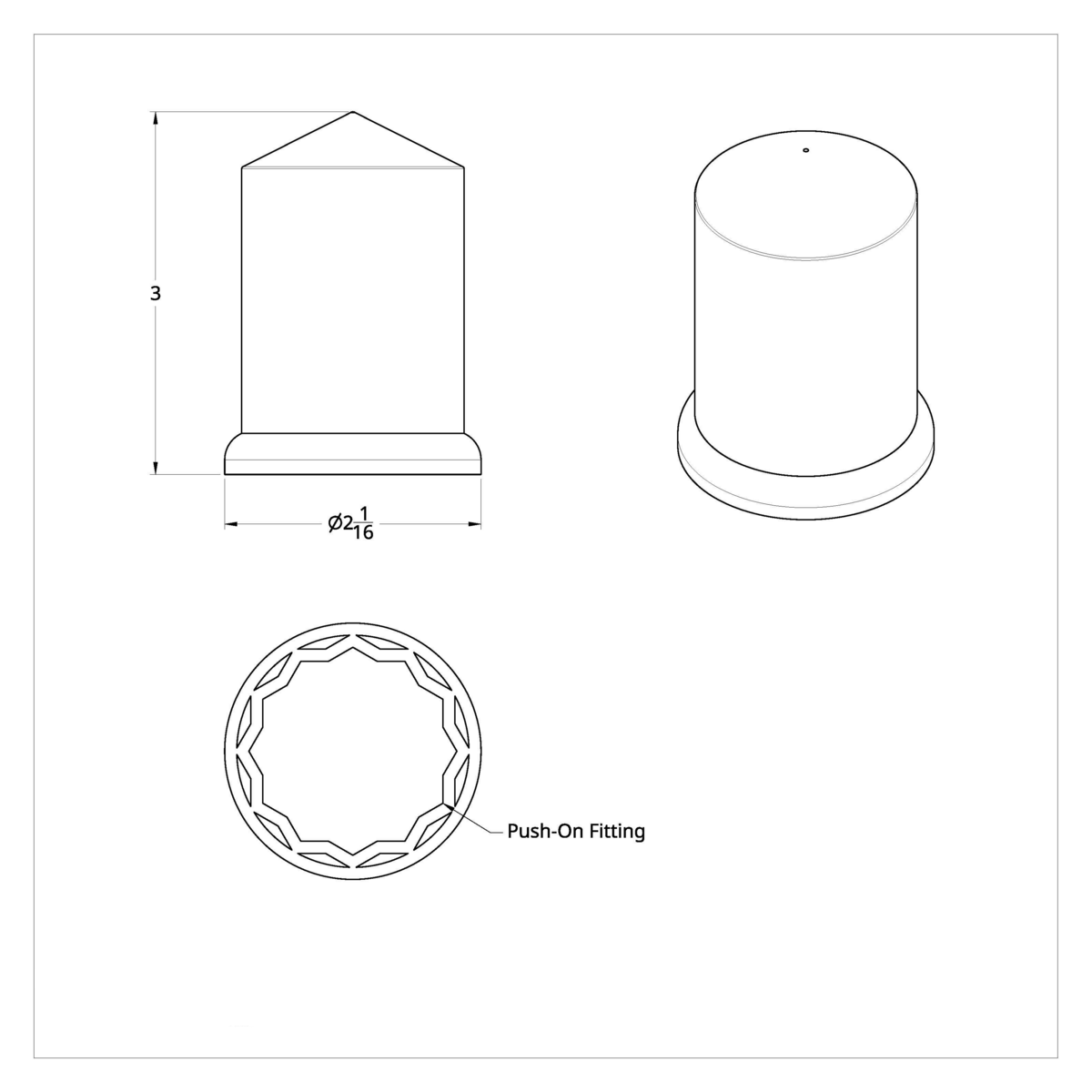 1-1/2" X 3" Chrome Plastic Pointed Nut Covers - Push-On (Color Box of 60)