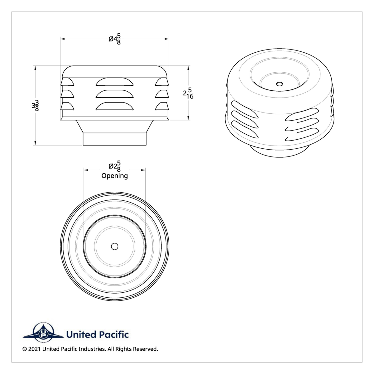 4" Round Louvered Air Cleaner For Carburetors With 2-5/8" Neck-Black