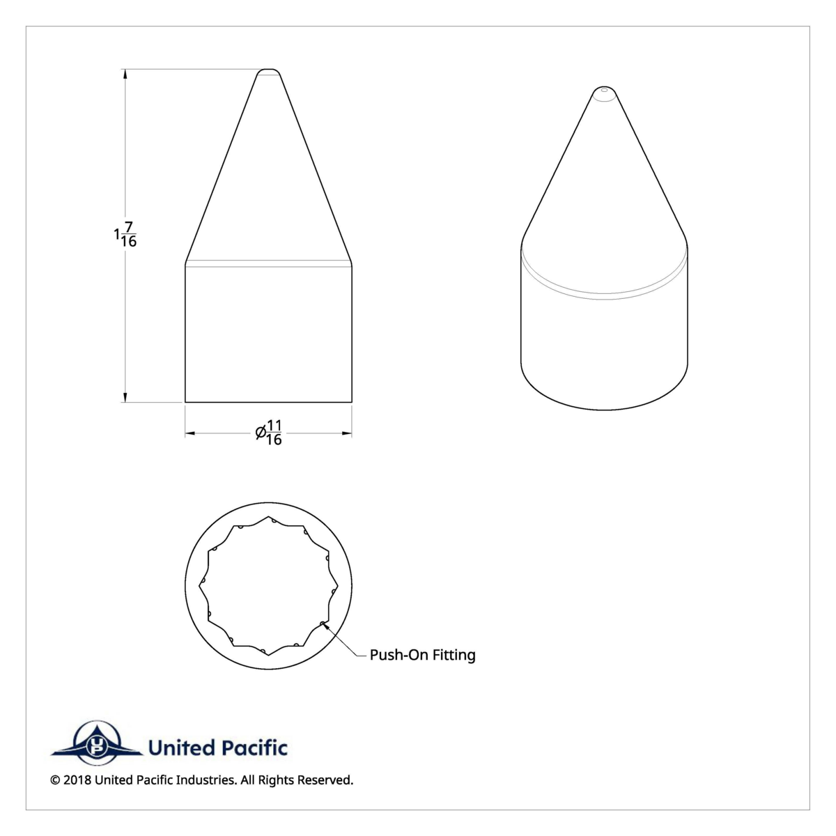 1/2" X 1-7/16" Chrome Plastic Spike Nut Cover - Push-On (Bulk)