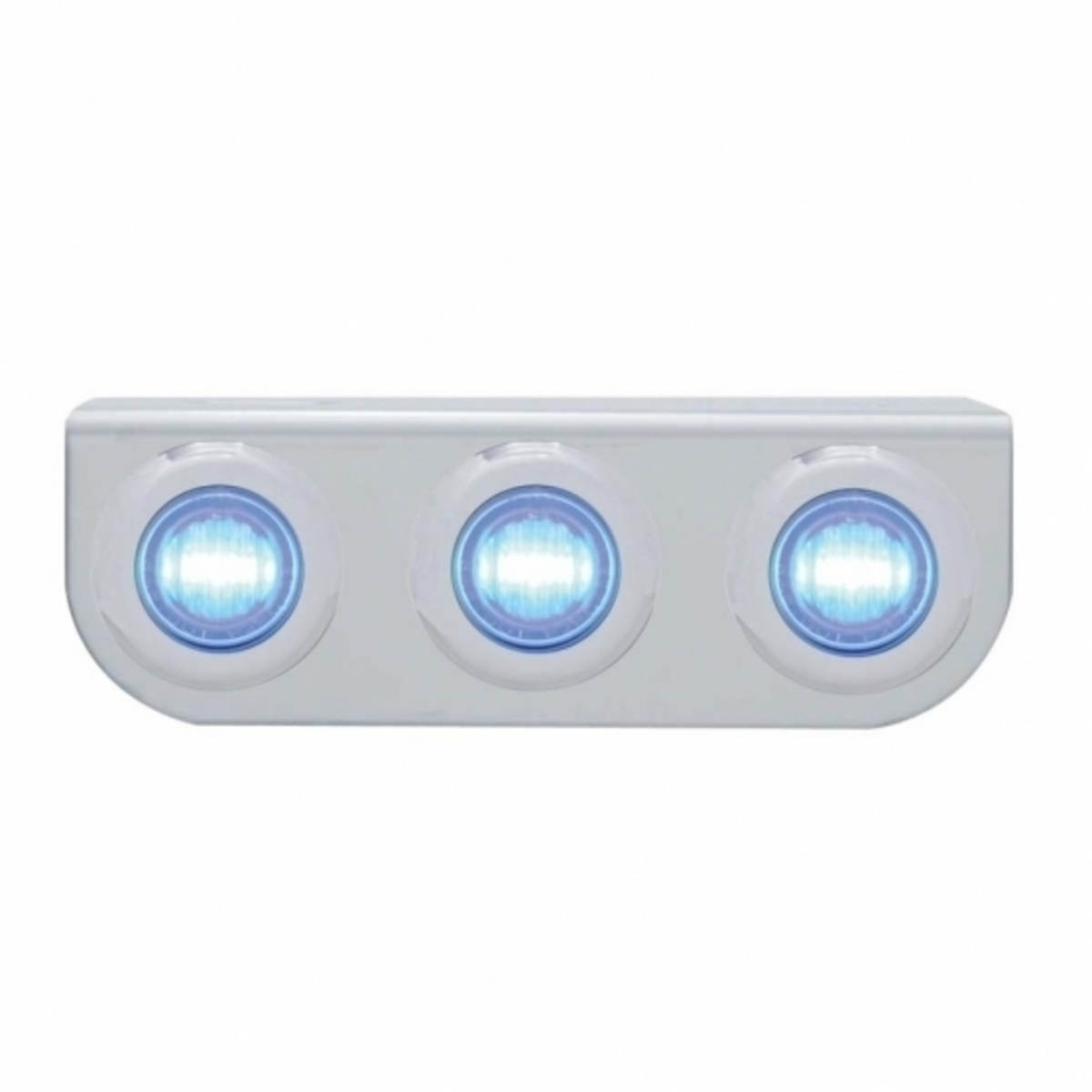 Stainless Light Bracket With 3X 3 LED 3/4" Mini Lights - Blue LED/Clear Lens