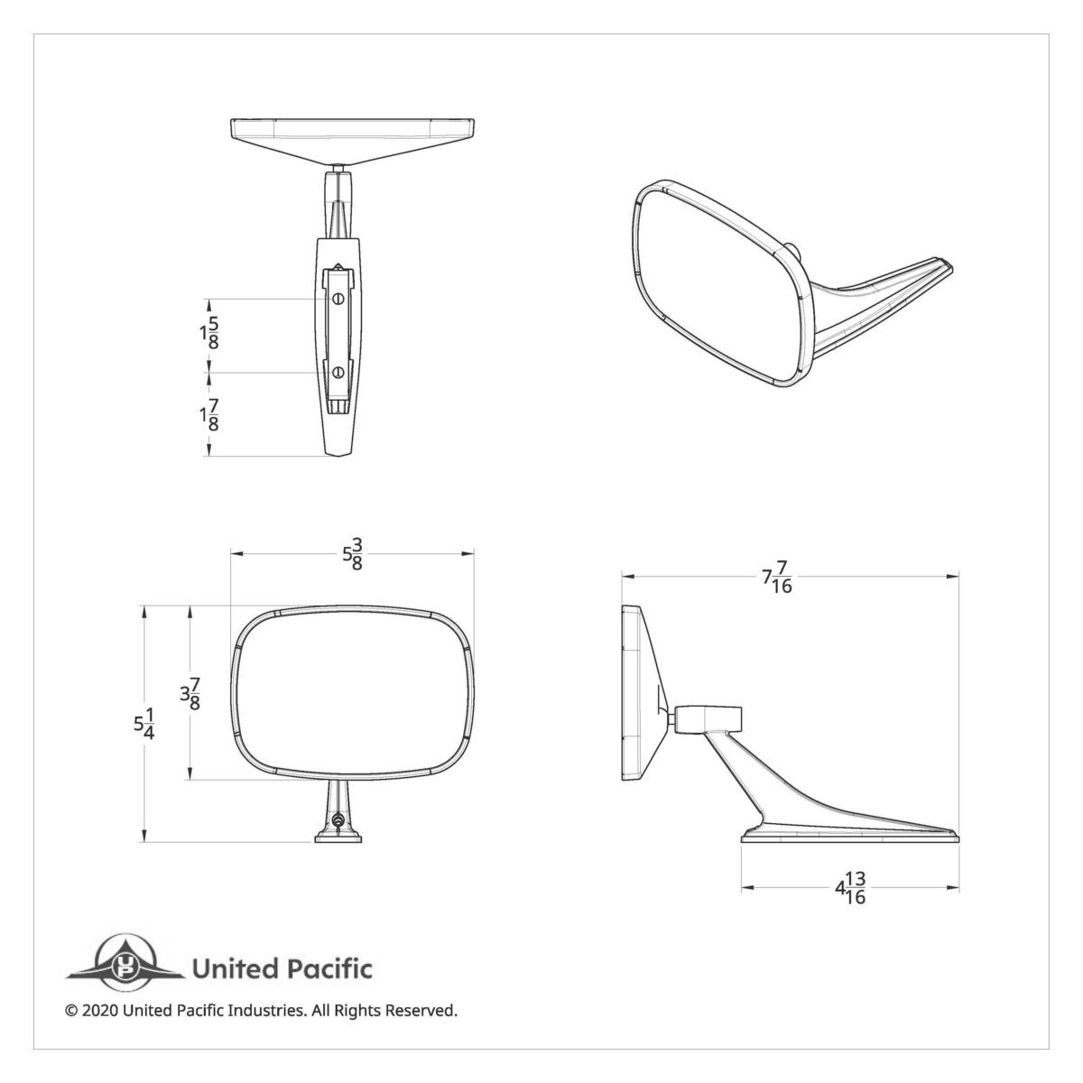 Rectangular Exterior Mirror With Convex Glass & LED Turn Signal For 1968-72 Chevy Passenger Car - R/H
