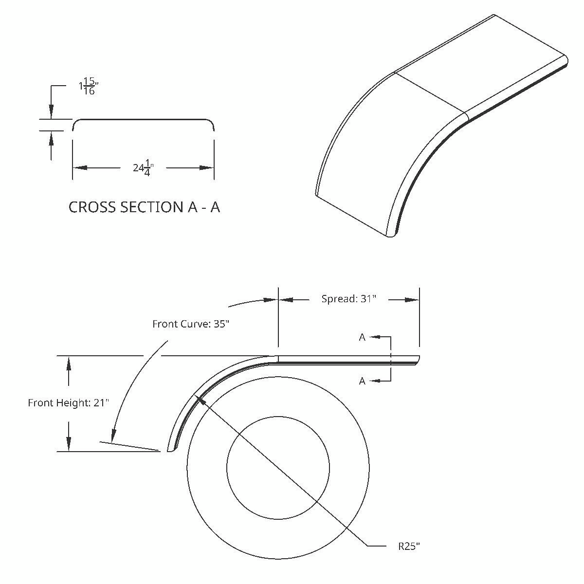 66" 430 Stainless Steel (16ga) Smooth Half Fender - SE Series (Pair)