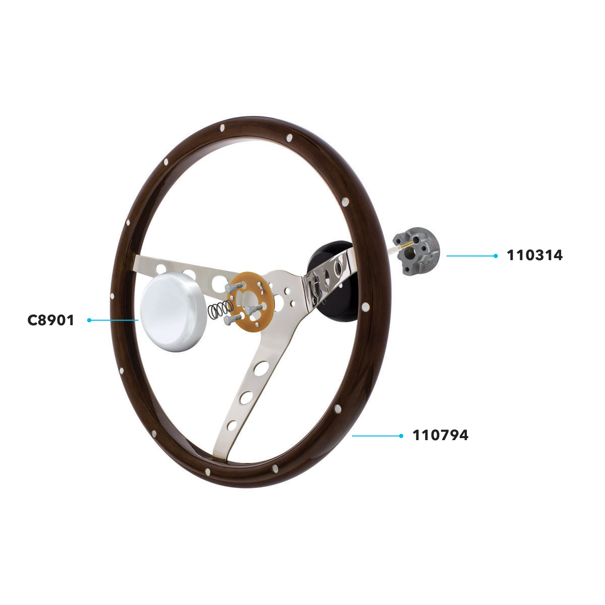 15" Woodgrain Steering Wheel For 3-Bolt Hubs