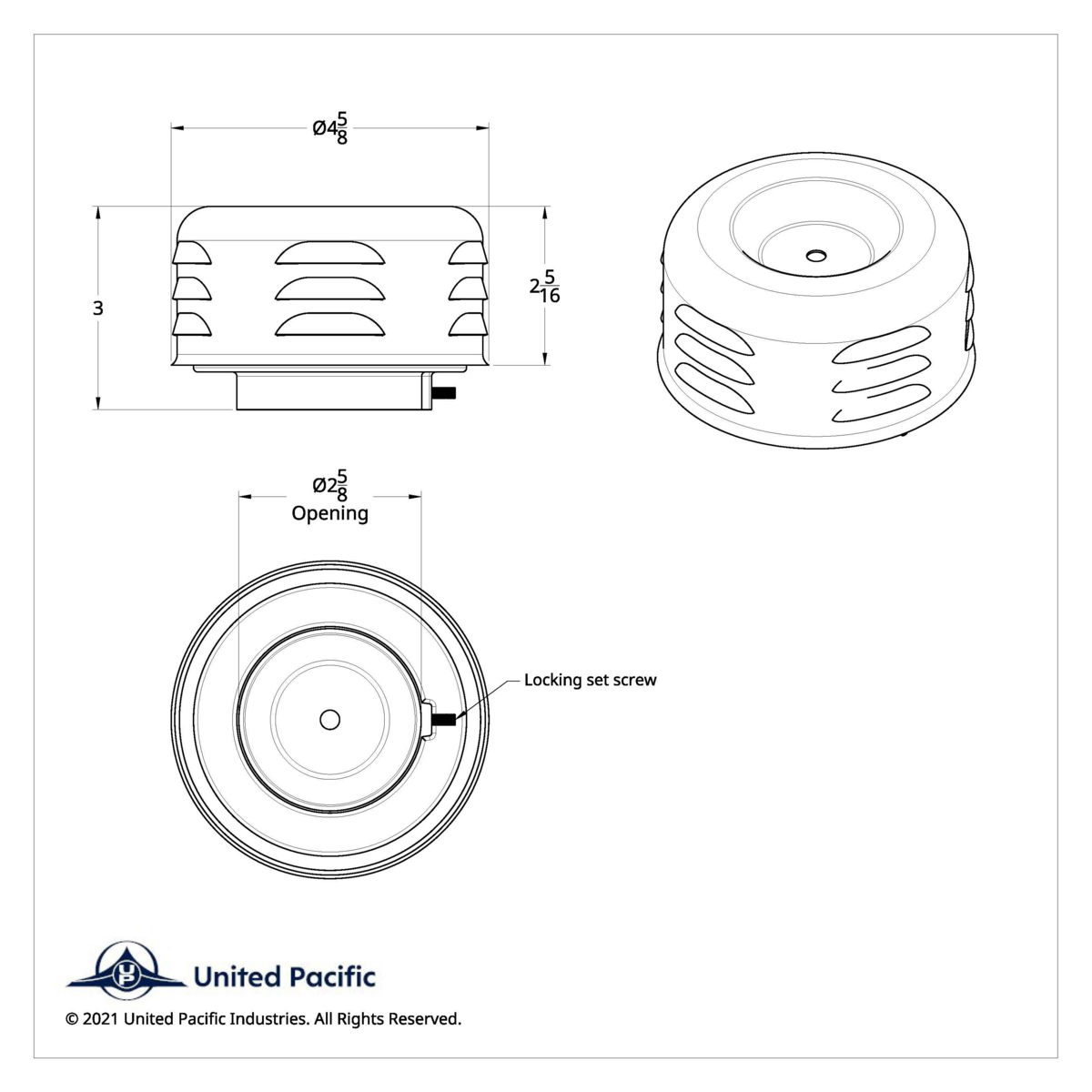 4" Round Short Neck Louvered Air Cleaner For Carburetors With 2-5/8" Neck-Black
