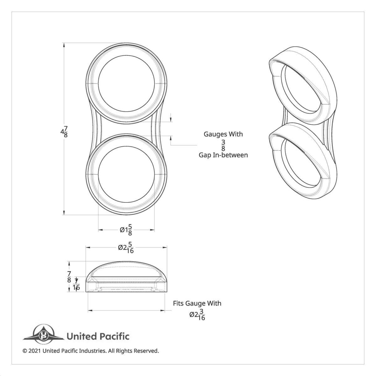 2 Gauge Cluster Cover With Visor For 2006+ Peterbilt - Vertical