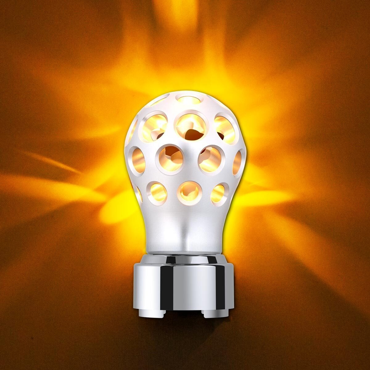 Thread-On Annodized Phoenix Ball Gearshift Knob With LED 9/10 Speed Adapter-Amber LED