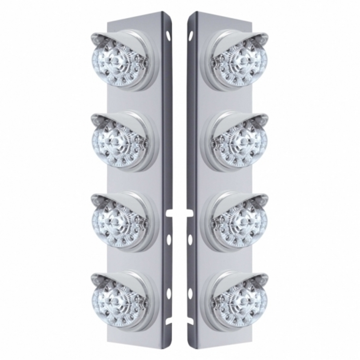 SS Front Air Cleaner Bracket With 8X 17 Amber LED Dual Function Reflector Lights & Visors For Peterbilt-Clear Lens