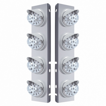 SS Front Air Cleaner Bracket With 8X 17 Amber LED Dual Function Reflector Lights & Visors For Peterbilt-Clear Lens