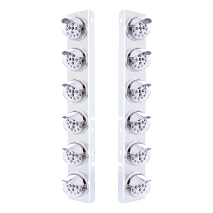 SS Front Air Cleaner Bracket With 12X 17 Amber LED Dual Function Reflector Lights & SS Visors For Peterbilt-Clear Lens