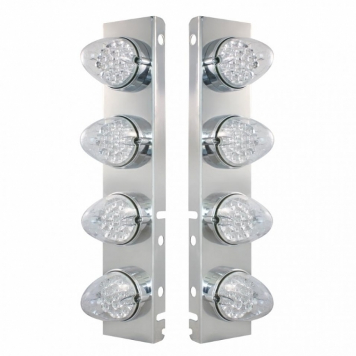 SS Front Air Cleaner Bracket With 8X 19 LED Reflector Lights & Bezels For Peterbilt-Amber LED/Clear Lens