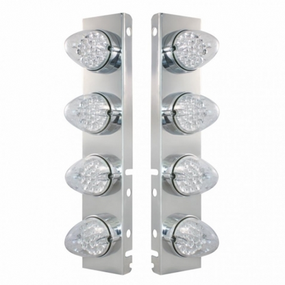 SS Front Air Cleaner Bracket With 8X 19 LED Reflector Lights & Bezels For Peterbilt-Amber LED/Clear Lens