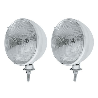 7" Stainless Dietz Style Headlight With 12 Volt H6024 Halogen Seal Beam Bulb (Pair)