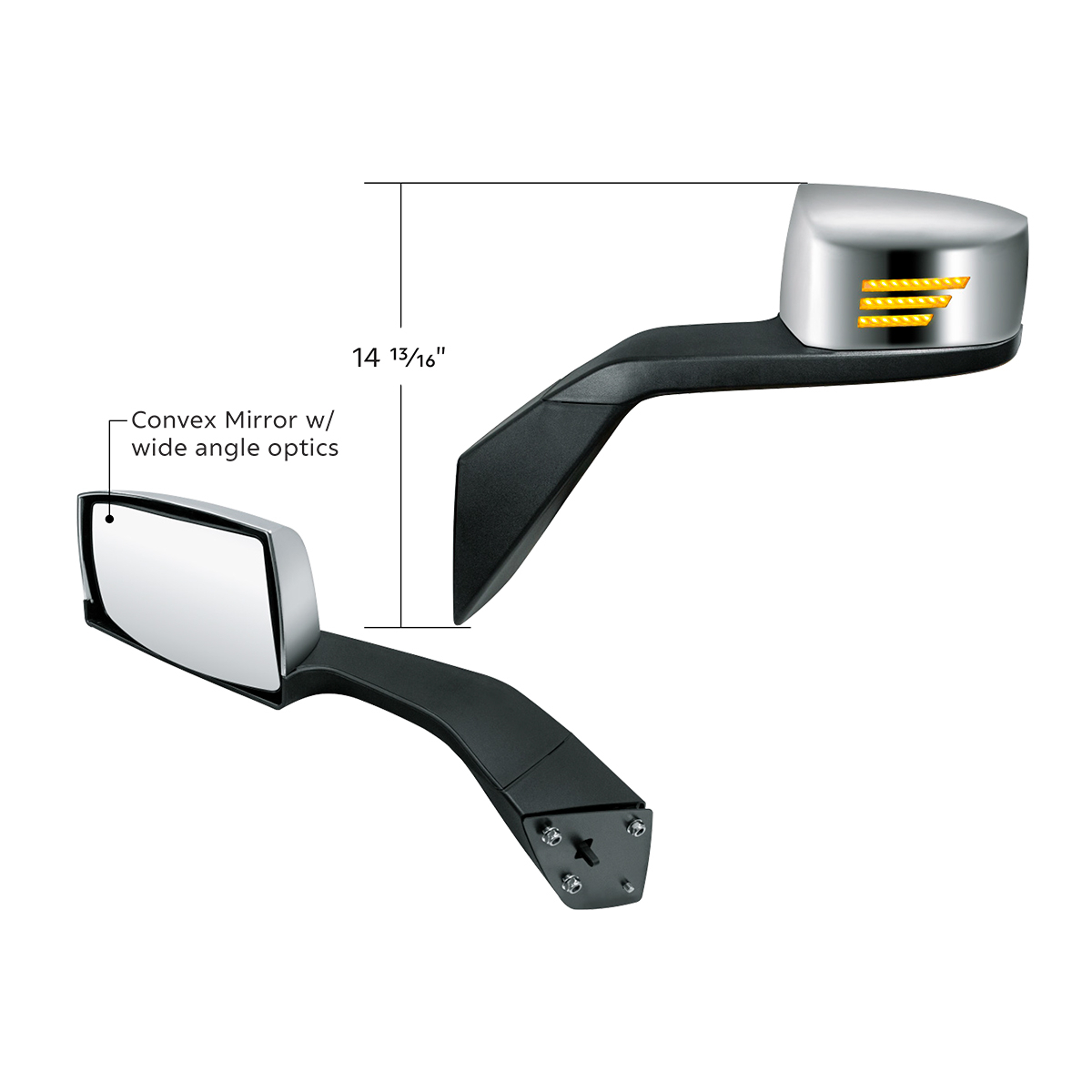 Chrome Hood Mirror Assembly With Sequential LED Turn Signal For 2004-2017 Volvo VNL-Driver
