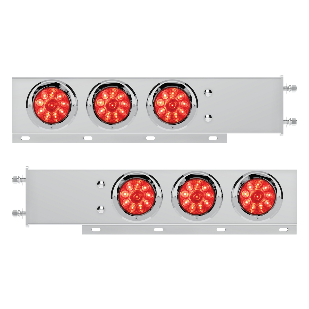 3-3/4" Bolt Pattern Deluxe SS Spring Loaded Bar W/6X 10 LED 4" Lights & Visors -Red LED & Lens (Pair)
