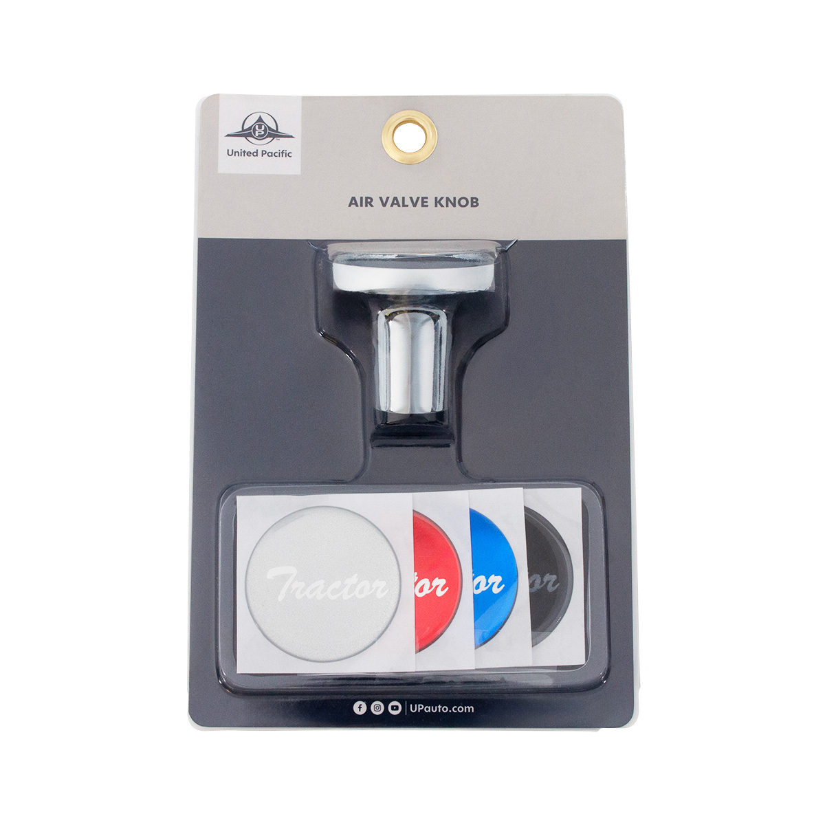 "Tractor" Chrome Aluminum Screw-On Air Valve Knob With Multi Color Glossy Sticker
