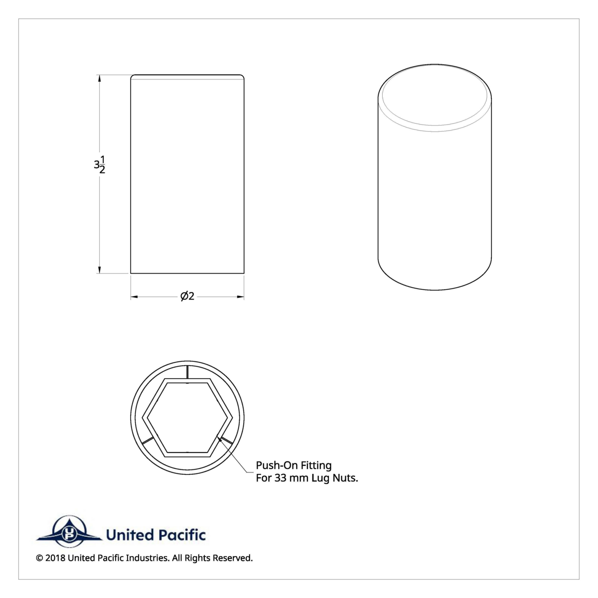 33mm x 3-1/2" Chrome Plastic Cylinder Nut Cover - Push-On (Bulk)