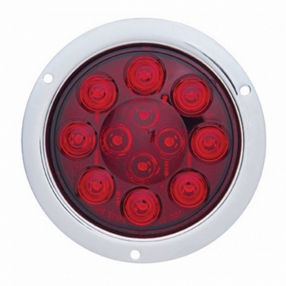 12 LED 4" Round Flange Mount Light (Stop, Turn & Tail) - Red LED/Red Lens