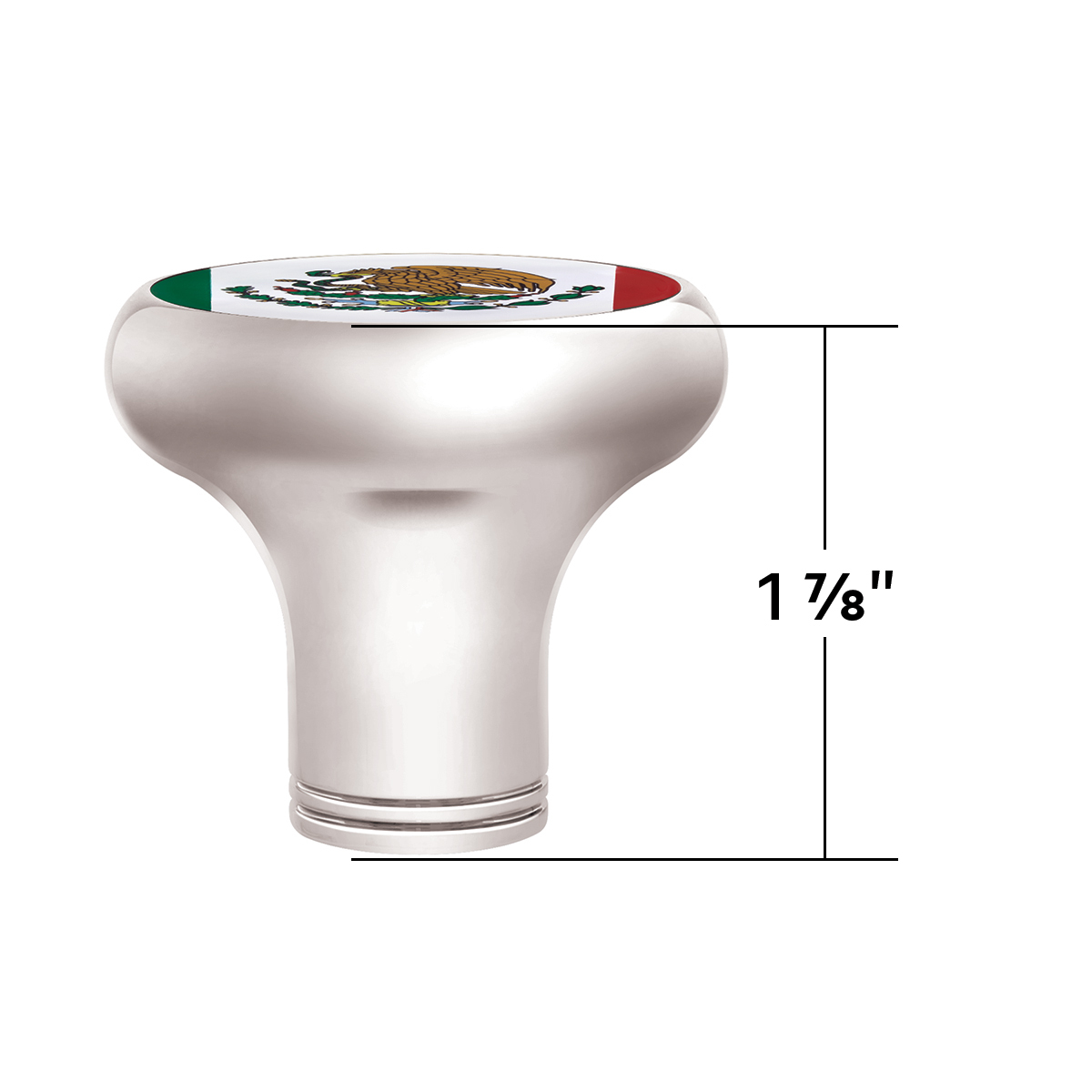 1/2"-13 Thread-On Gearshift Knob With Mexico Flag Sticker - Chrome