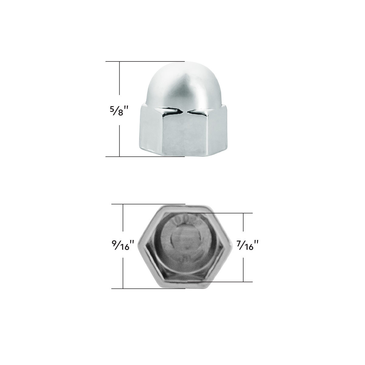 7/16" X 5/8" Chrome Die-Cast Acorn Nut Cover (50 pcs/Bag)
