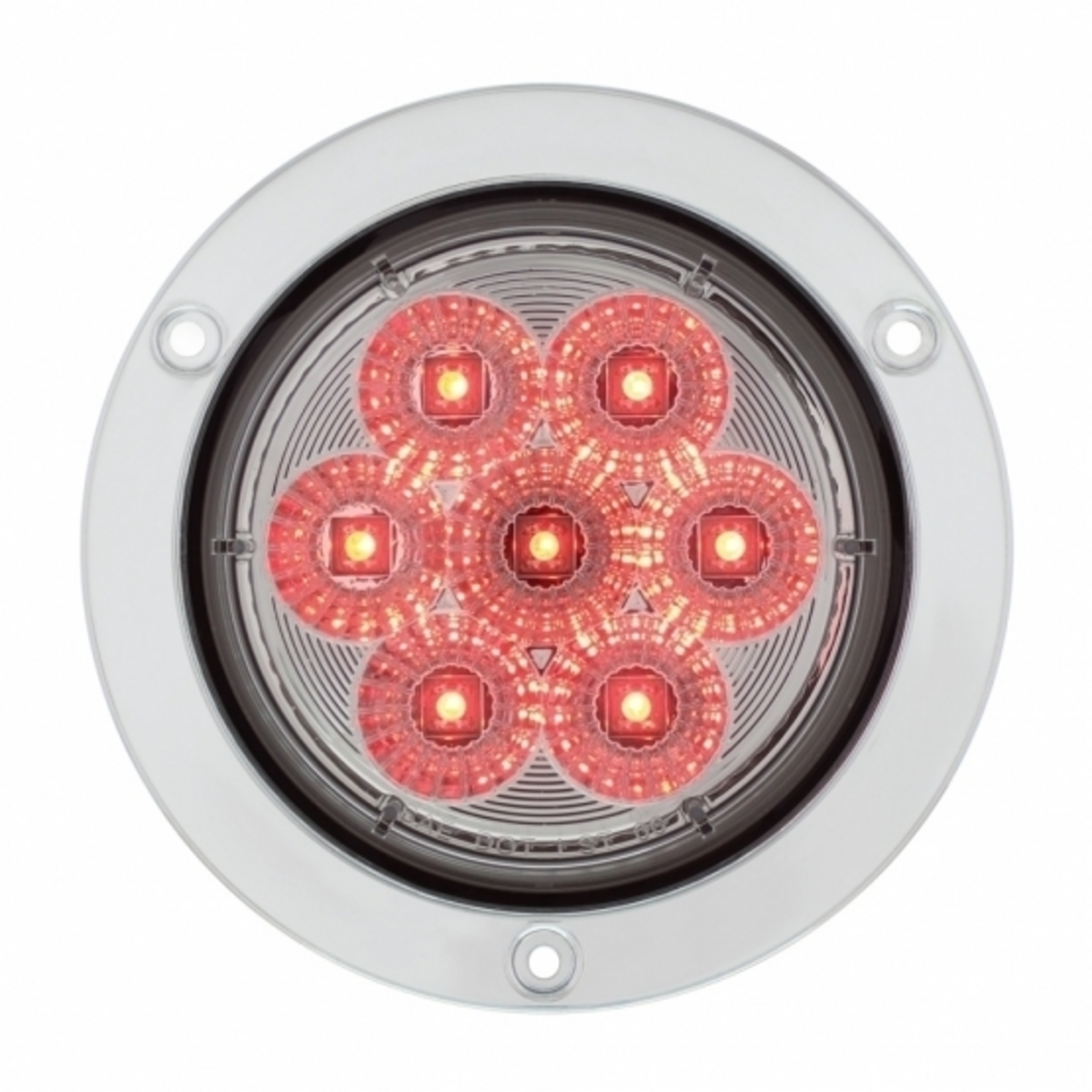 7 LED 4" Round SS Flange Light (Stop, Turn & Tail) - Red LED/Clear Lens