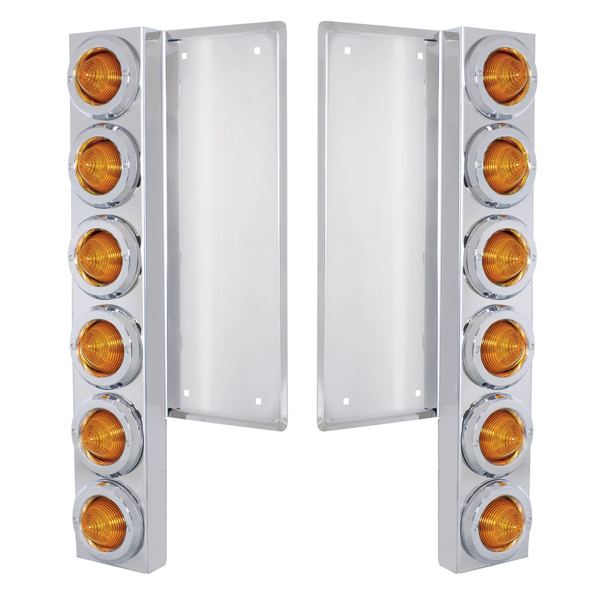 FL SS Front Air Cleaner Bracket W/12X 9 LED 2" Beehive Lights & Bezels -Amber LED & Lens