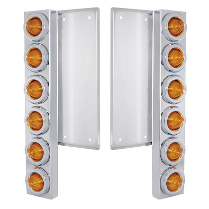 FL SS Front Air Cleaner Bracket W/12X 9 LED 2" Beehive Lights & Bezels -Amber LED & Lens