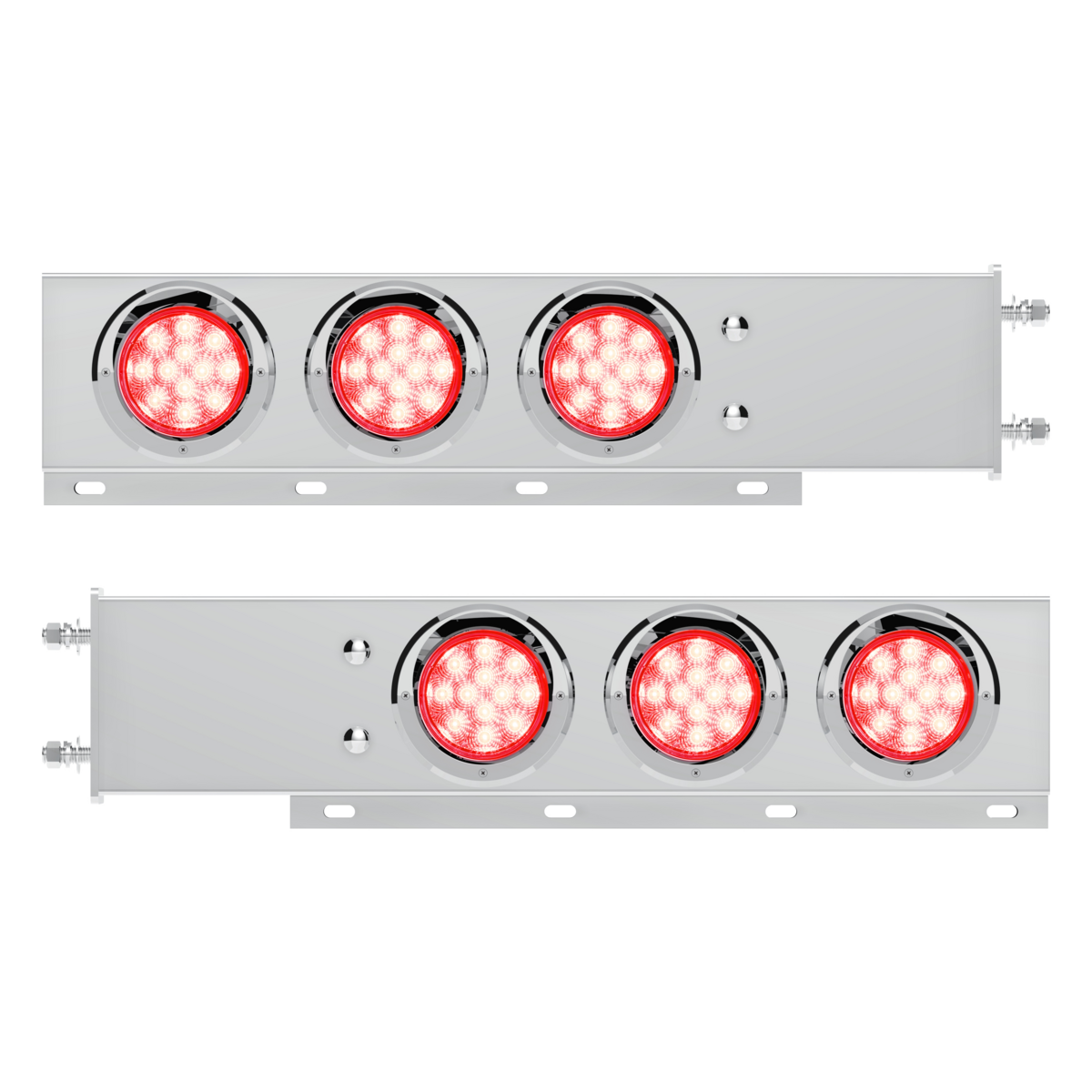 3-3/4" Bolt Pattern Deluxe SS Spring Loaded Bar W/6X 12 LED 4" Light & Visors -Red LED/Clear Lens (Pair)