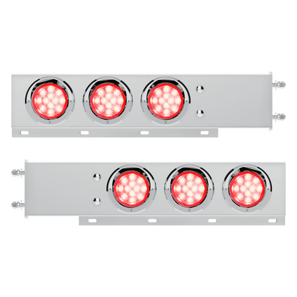 3-3/4" Bolt Pattern Deluxe SS Spring Loaded Bar W/6X 12 LED 4" Light & Visors -Red LED/Clear Lens (Pair)