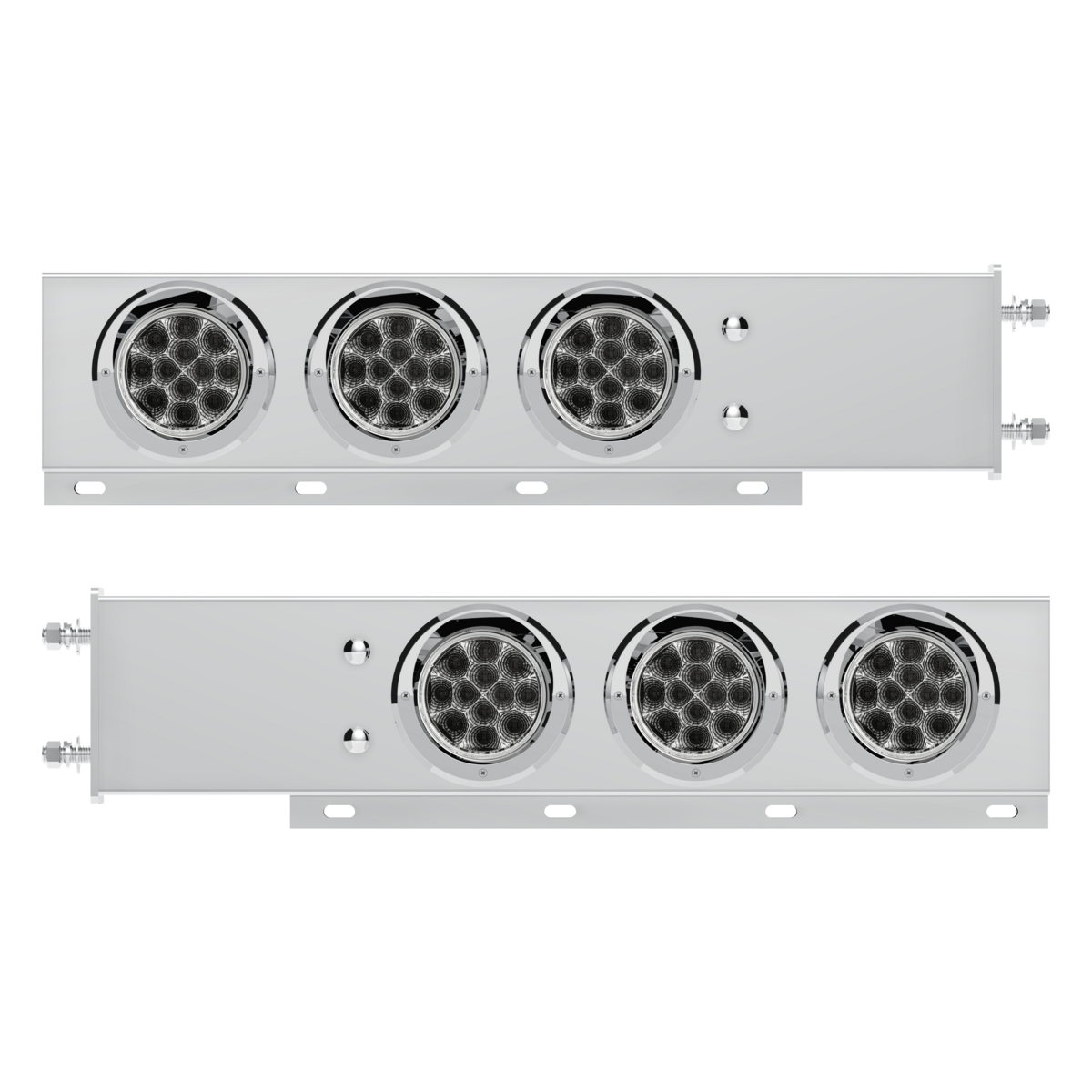 3-3/4" Bolt Pattern Deluxe SS Spring Loaded Bar W/6X 12 LED 4" Light & Visors -Red LED/Clear Lens (Pair)