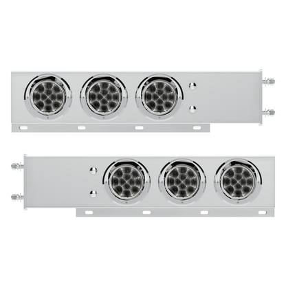 3-3/4" Bolt Pattern Deluxe SS Spring Loaded Bar W/6X 12 LED 4" Light & Visors -Red LED/Clear Lens (Pair)