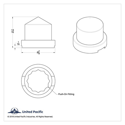 1/2" x 13/16" Chrome Plastic Pointed Nut Cover - Push-On