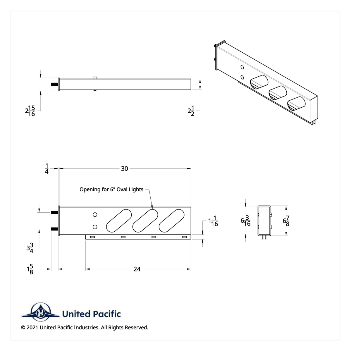 3-3/4" Bolt Pattern Stainless Spring Loaded Light Bar With 6X Oval Light Cutouts (Pair)