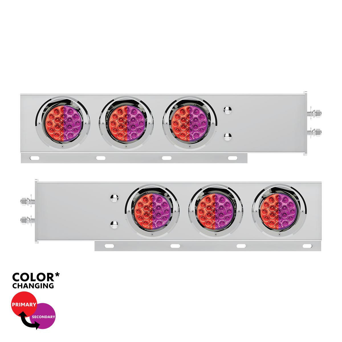 2" Bolt Pattern SS Spring Loaded Light Bar With 6X Double Fury 19 LED Lights & Visors-Red & Purple LED (Pair)