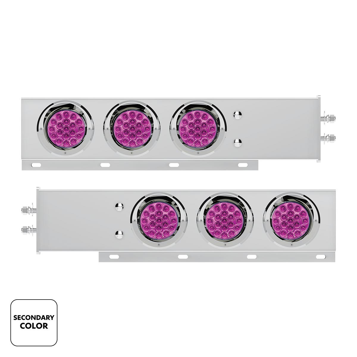 2" Bolt Pattern SS Spring Loaded Light Bar With 6X Double Fury 19 LED Lights & Visors-Red & Purple LED (Pair)